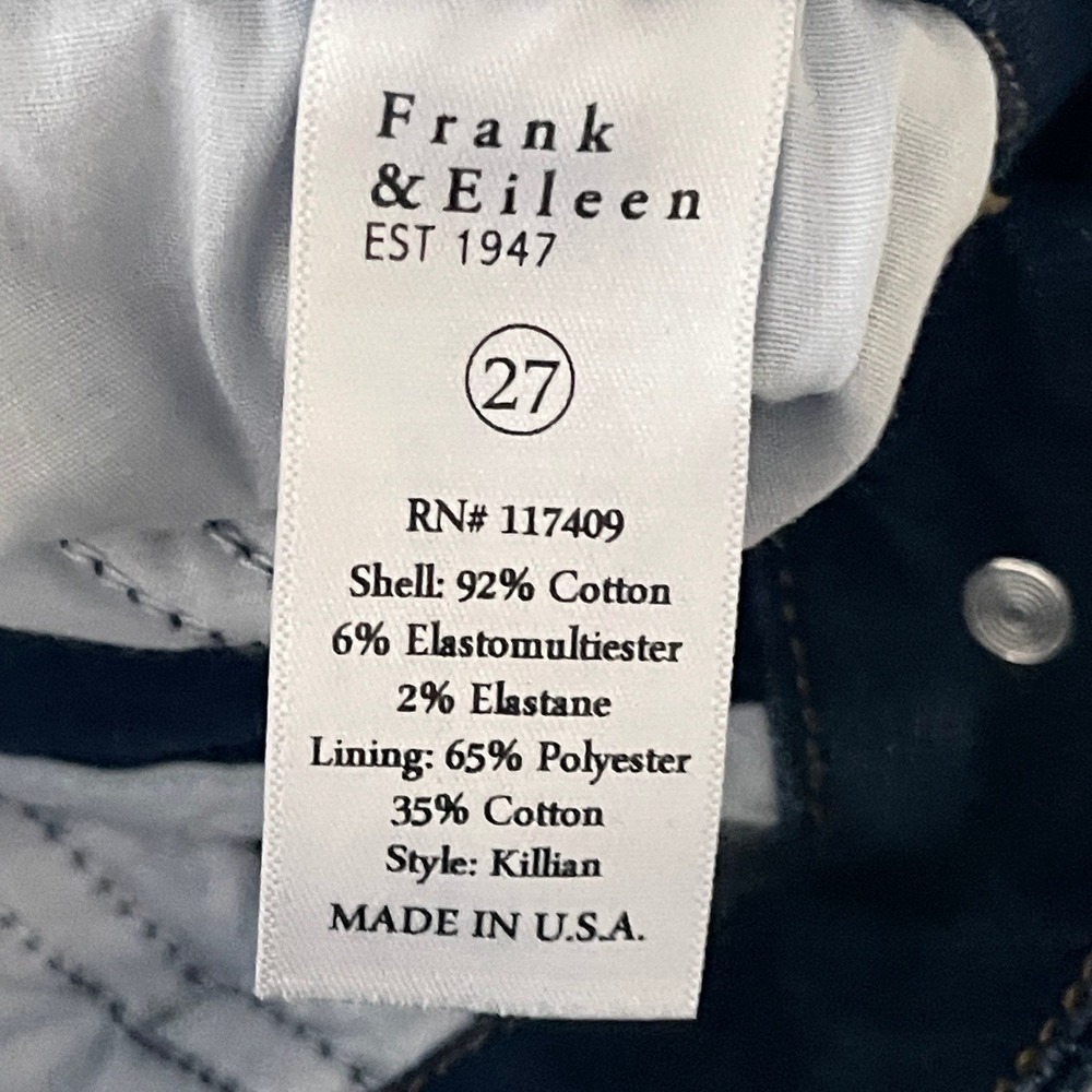 Frank Eileen Killian High Rise Straight Leg Raw Hem Stretch Jeans Size 27 Blue - Picture 3 of 12